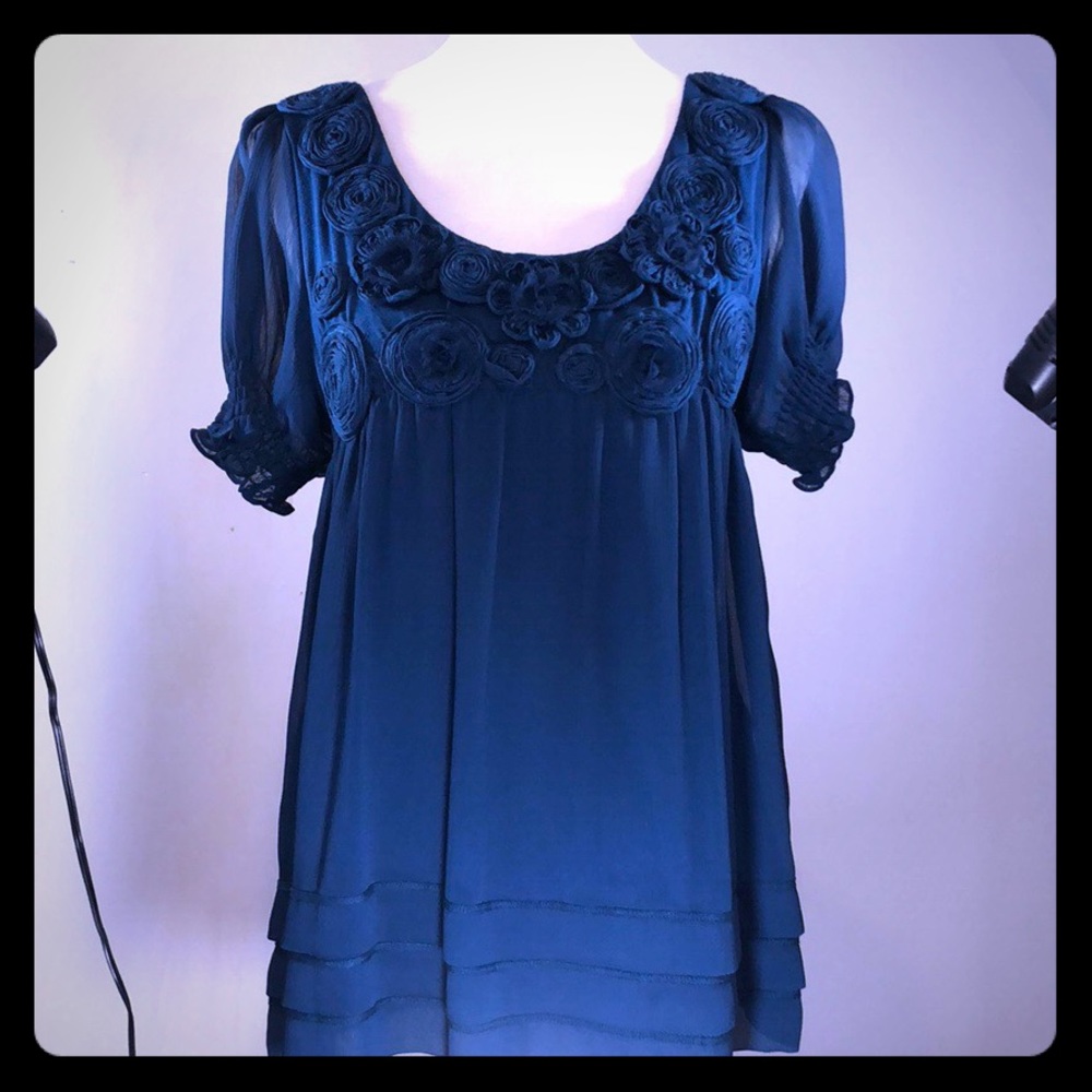 Teal rosette top